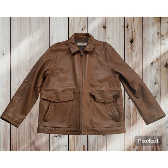 Joseph Abboud Men's Leather Jacket Vintage 1980's Tobacco Brown Size M Preowned - Picture 1 of 14